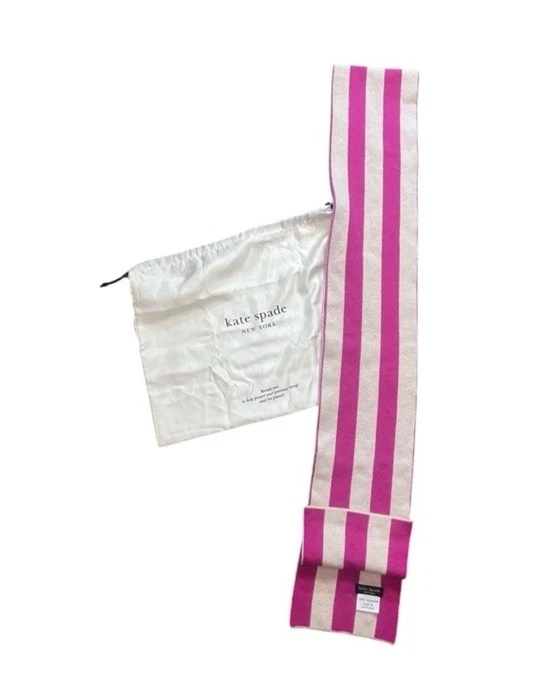 100% Cashmere Made In Scotland Kate Spade Pink And Cream Striped Scarf W/dustbag - Image 3 of 4