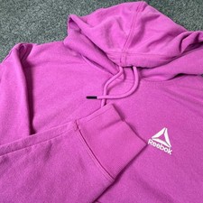 Reebok Womens Pink Fleece Hoodie Delta Logo Pullover Sweatshirt Size Large