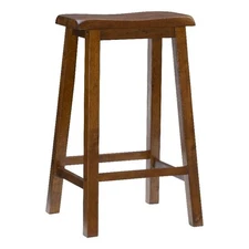 Linon Beamon 29" Sturdy Wood Backless Saddle Seat Bar Stool in Honey Brown
