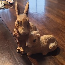 Made in USA Rabbit Figurine Statue Pair - Adult & Baby Rabbits Figurines