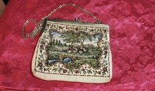Vintage Tapestry Clutch Floral Purse Countryside Made in Hong Kong