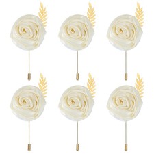 6 Pcs Groom Boutonnieres Rose Boutonnieres Pins, Cream 4.7"x2" 