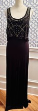 GUESS Vintage Black Maxi Dress Gold Metallic Detail M Y2K Sleeveless Tiered