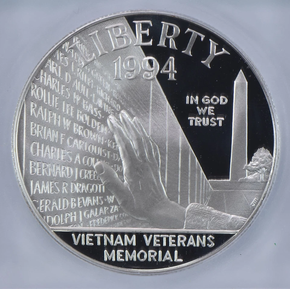 1994-P Vietnam Memorial Commemorative Silver Dollar PR70 DCAM ICG *3958 - Image 3 of 4