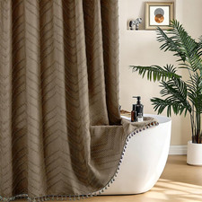 Boho Farmhouse Shower Curtain Woven Fabric Khaki Shower Curtain, 72 x 72 Tufted