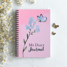 Floral Butterfly Spiral Notebook, My Daily Journal 118 Pages School Supply