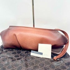 Vintage Gucci by Tom Ford Brown Leather Clutch Bag 2002 S/S Braided Handle Auth