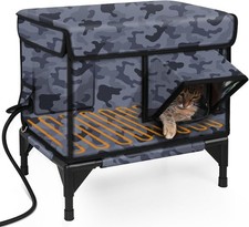 Insulated Heated Cat House Escape Door Elevated Base Cat Shelter with Heater