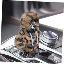 Universal Plush Hoodie Car Shift Knob Cover, Cozy Gear Shift Brown Leopard