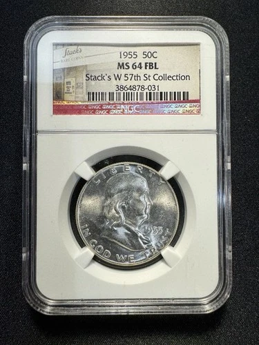 1955 Franklin Half Dollar 50C NGC MS 64 FBL 🔔 Stacks W 57th St Collection Label