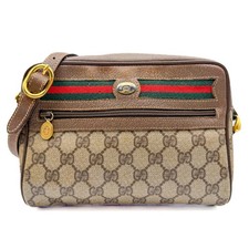 Gucci GG PVC Leather Sherry Line Crossbody Shoulder Bag Brown Vintage Authentic