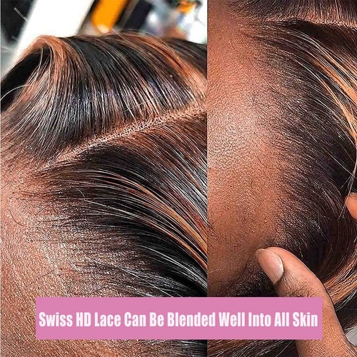 24 Inch Highlight Ombre Lace Front Wig Human Hair Pre Plucked 1B/30 Black Bro... - Bild 3 von 7