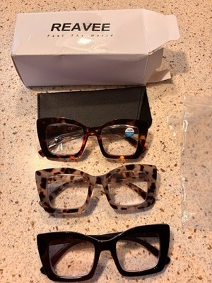 Reading Glasses Ladies Square Style 3pk Blue Light Blocking Spring Hinge 2.50