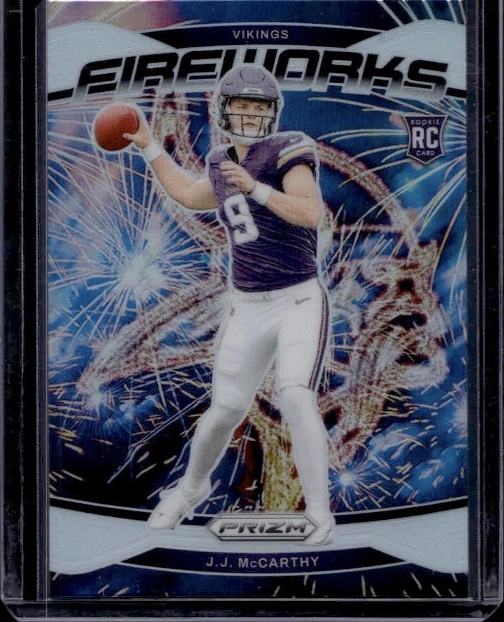 2024 Panini Prizm #18 J.J. McCarthy Fireworks Silver Prizm RC