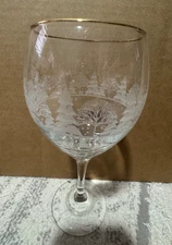Set of 5 LIBBEY Winter Wonderland Tree Etched Stemed Wine Glasses Vintage