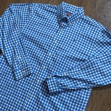 Vineyard Vines Shirt Boys XL Blue Check Plaid Cotton Whale Button Up Classic Fit