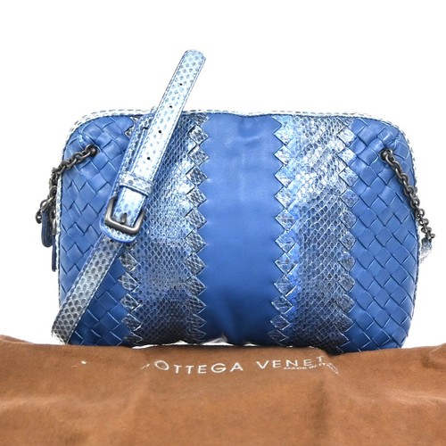 Bottega Veneta Intrecciato Shoulder Bag Leather Blue Handbag