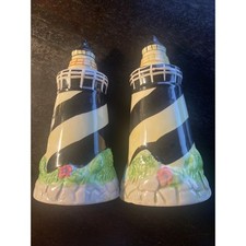 Lighthouse Salt Pepper Shaker Set 4.5 Ceramic With Stoppers