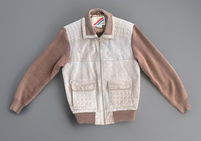VTG Men's 155 East Genuine Leather Tan Suede Full Zip Knit Sleeve Jacket Sz L RD