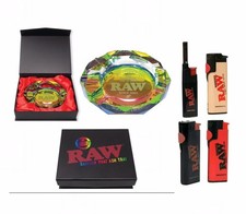 Raw Rolling Paper Phat Glass Ashtray Rainbow  Lighter