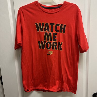 Nike Sportswear Red XL Slim Fit Short Sleeve Shirt  Watch Me Work  On Front