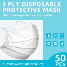 50 Pcs [White] 3-Ply Disposable Face Mask Non-Medical Surgical Face Cover LAship