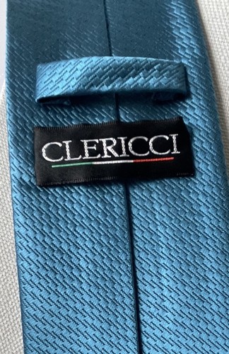 Clericci 100% Silk Teal Men’s Necktie - Picture 3 of 4