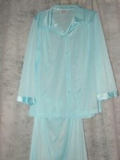 Vintage Vanity Fair Blue PJ's Pajamas Set size Medium 100 Nylon  2 pieces