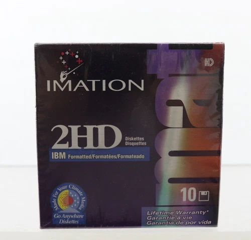 Box 10 Factory Sealed Imation IBM Formatted 2HD Floppy Diskettes 3.5" 1.44 MB