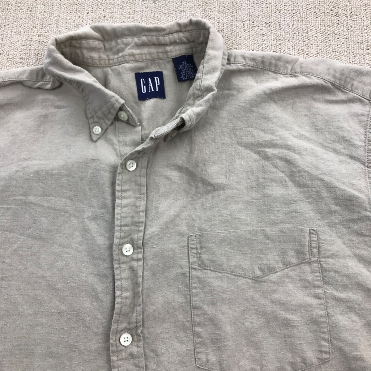 VINTAGE Gap Shirt Mens Extra Large Beige Linen Blend Relaxed