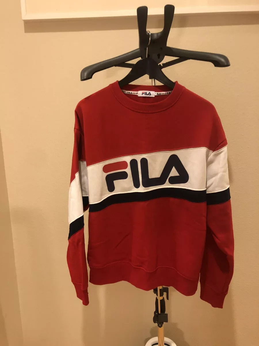 FILA Women's Red White Blue Stripe Crewneck Sweatshirt M Medium