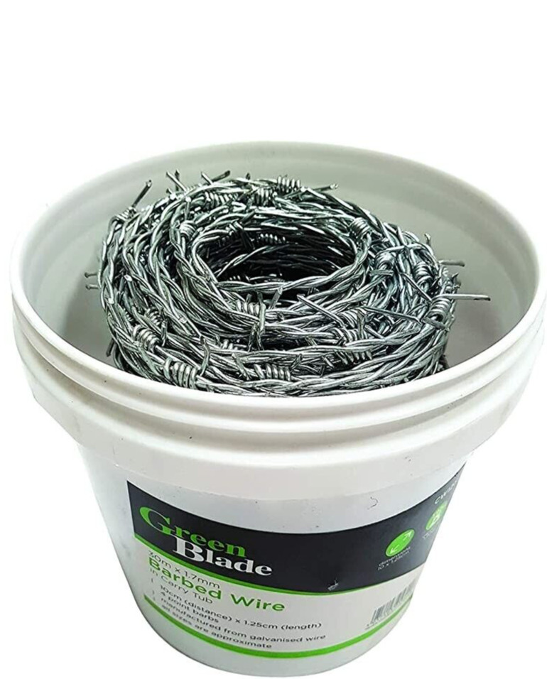 Barbed Wire 30m x 1.7mm in Tub Galvanised Razor Wire 4 Point Barb Security Fence