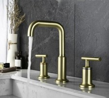 Basin Sink Faucets Brushed Gold Brass Bathroom 3 Pcs Set Dual Handle Tap Mixer