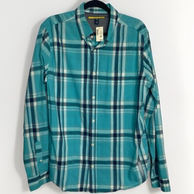 Prince & Fox Long Sleeve Button Down Shirt Mens Large Teal Aqua Blue Plaid NWT