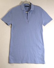 Zara Women's Ribbed Polo Vneck Mini Shirt Dress - Size Medium - Blue