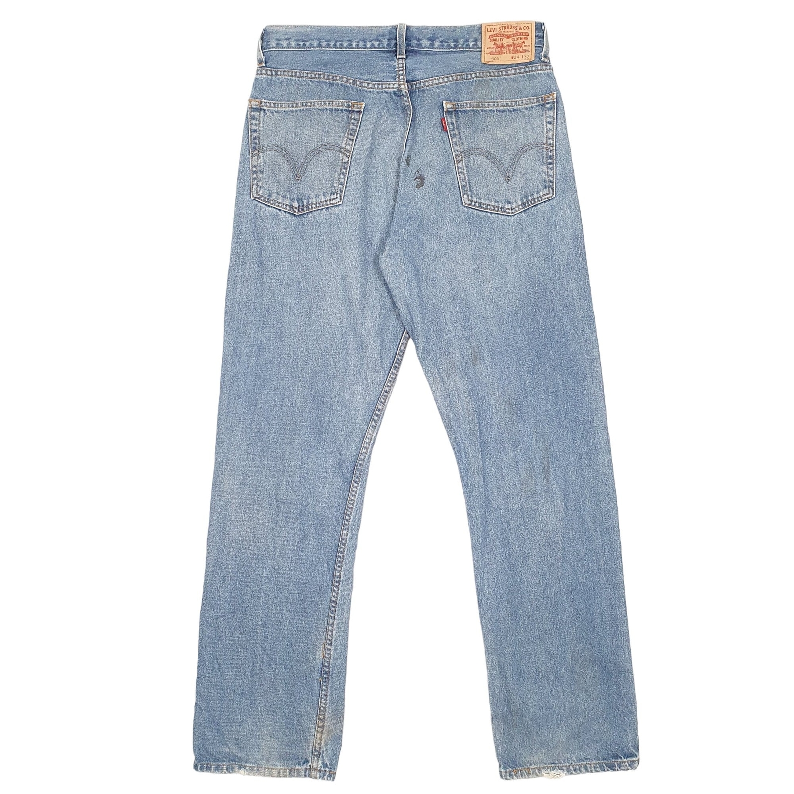 LEVIS 505 Jeans Regular Fit Blue Denim Trousers Mens W34 L32 image 3