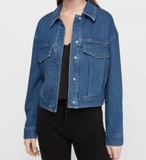 Express Women s Jean Jacket Cropped Med Wash Utility Jacket Blue Size Medium NWT