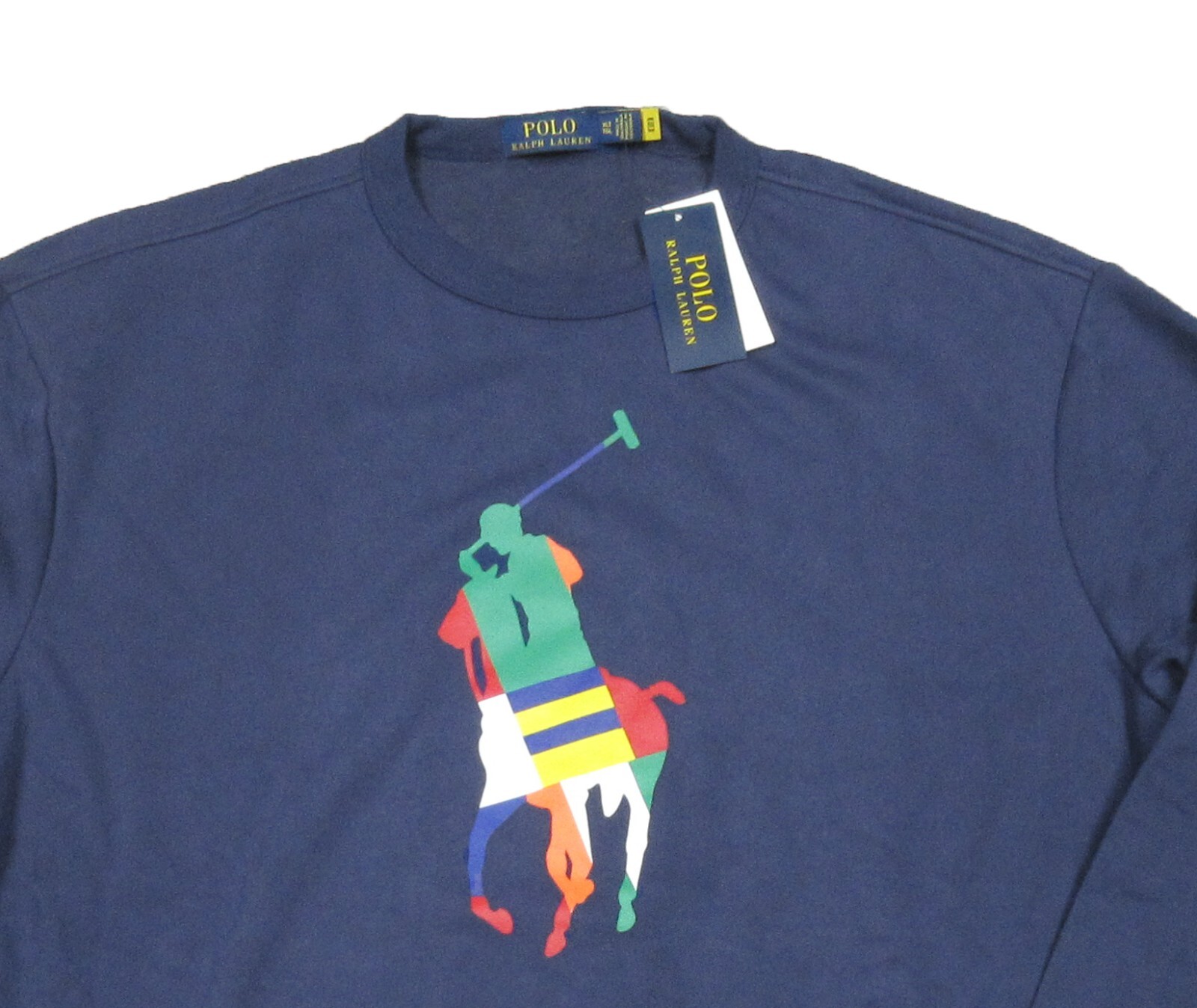 Polo Ralph Lauren Felpa Uomo Grande & Alta Navy Pony Player Grafica Pile