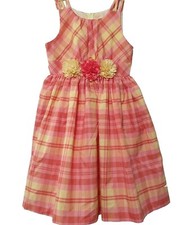 Bonnie Jean Girls Dress Size 10 Plaid Lined Shantung Multicolor Flowers Cute New
