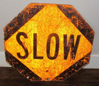 Vintage Decommissioned STOP / SLOW Flagman Signs 18 X 18  Aluminum Reflective — photo 2