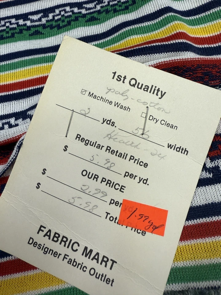 VTG T-SHIRT KNIT 2 Yards X 56” Wide Stripe Cotton Blend NEW - Image 2 of 3