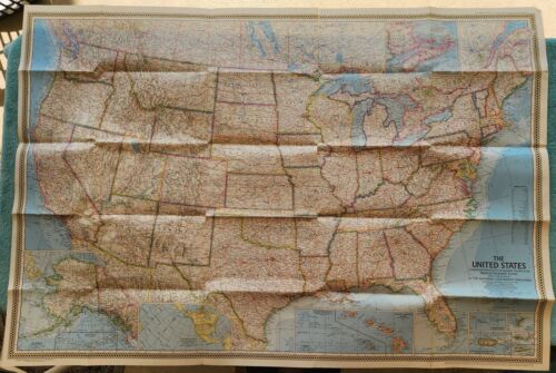 The United States 1968 National Geographic Fold Out Map 43" x 29" - Picture 2 of 3