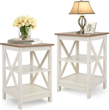 Side Table Set of 2 Storage Sofa Bed End Table for Living Room Bedroom