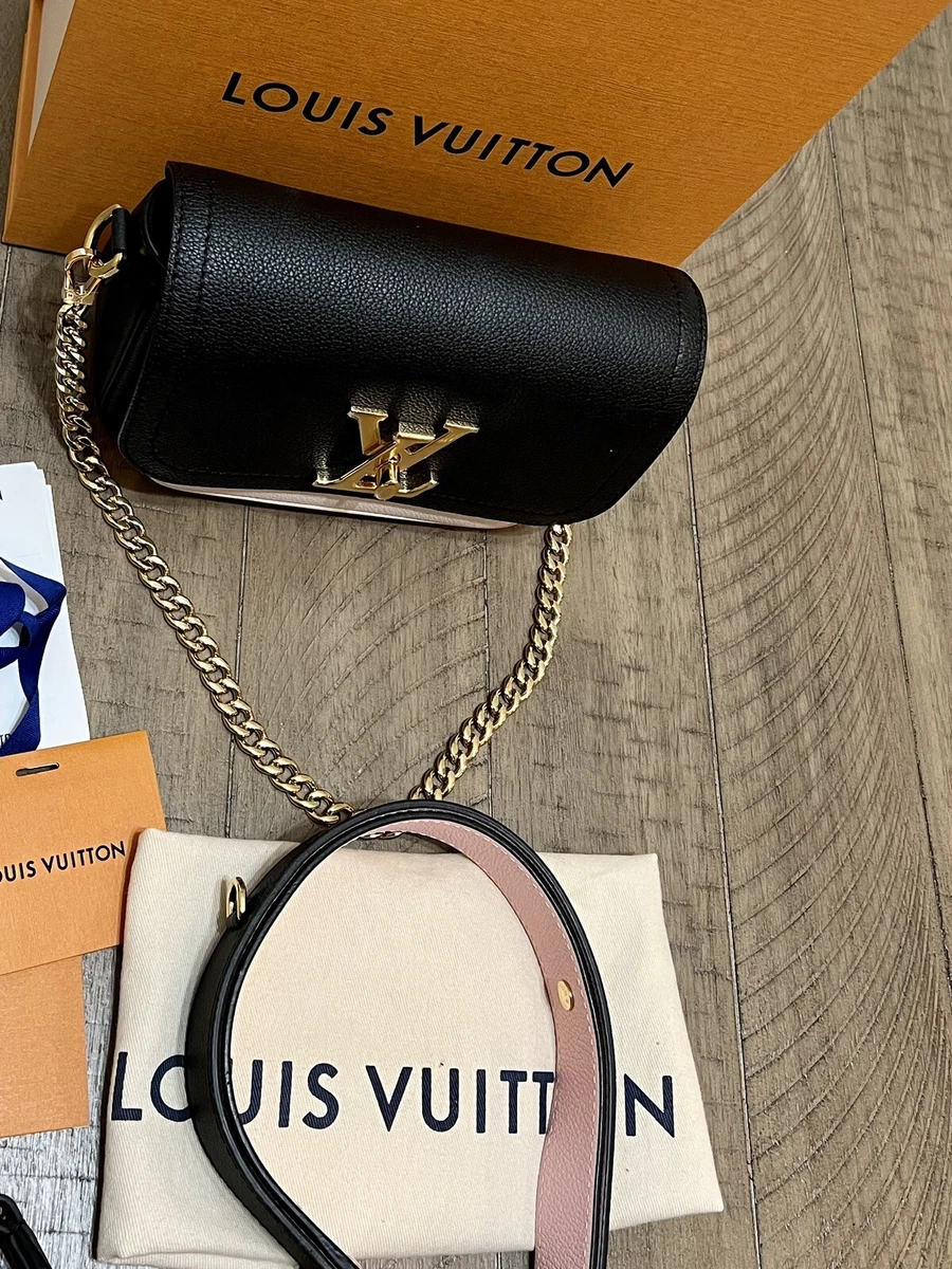 Auth. LOUIS VUITTON Lockme Tender Black Cream Leather Shoulder Bag 