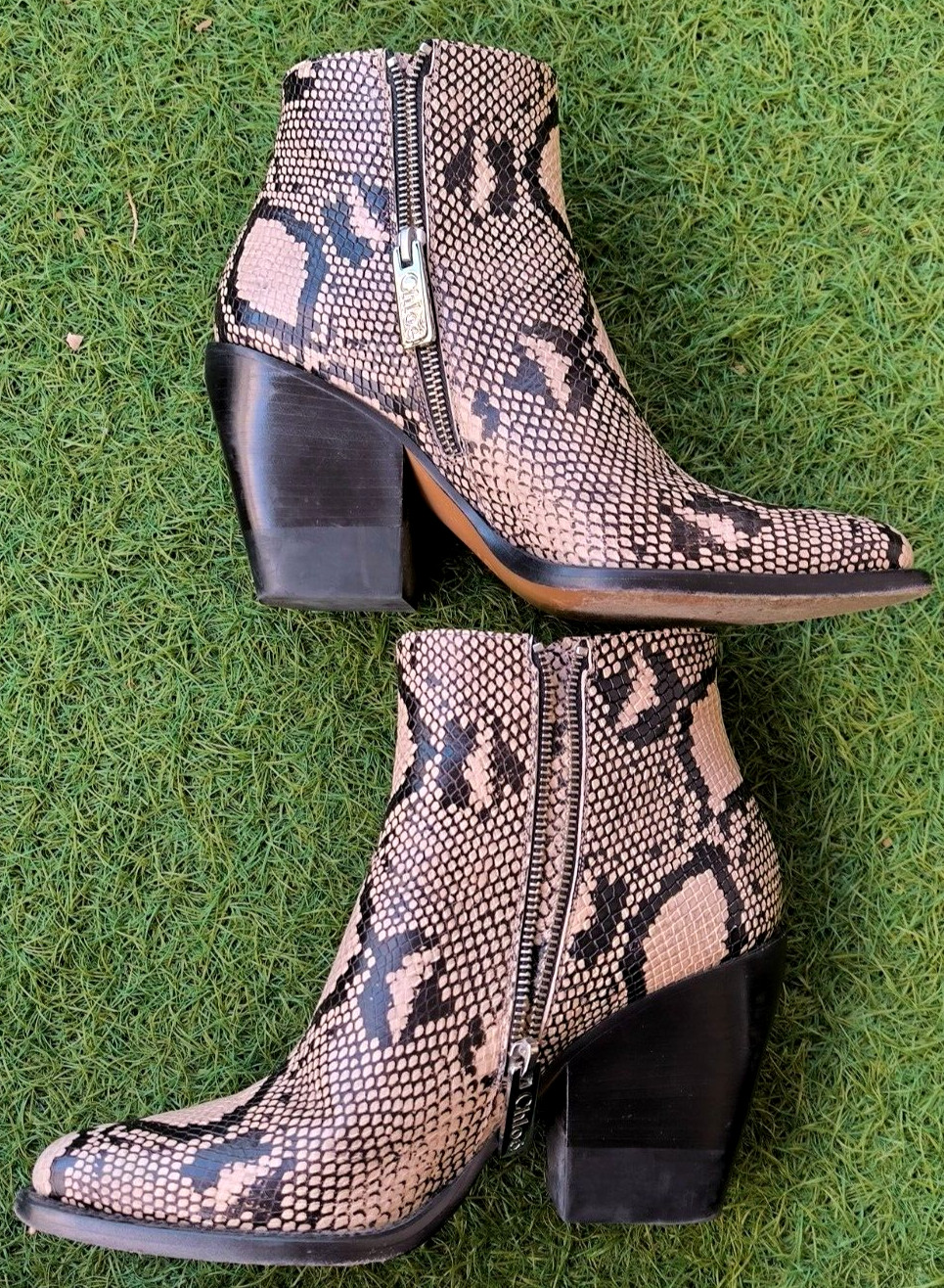 Chloe Python Snakeskin Rylee Leather Booties Boot… - image 2