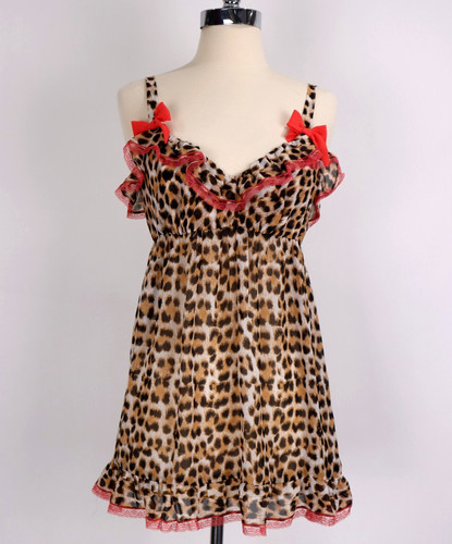 ๐บ Flora Nikrooz NWOT Animal Print Lace Babydoll Nightgown Dress Negligee Teddy