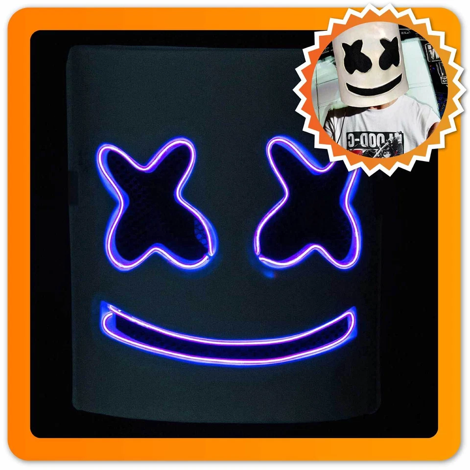 DJ Marshmallow Maske aus Latex mit LED Beleuchtung; Marshmello-w Gesichtsmaske