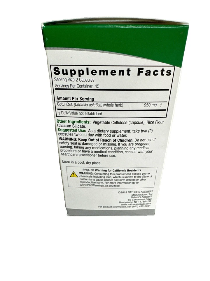 Nature's Answer Gotu Kola 950 mg 90 cápsulas vegetarianas antiinflamatorias Foto 3 de 4