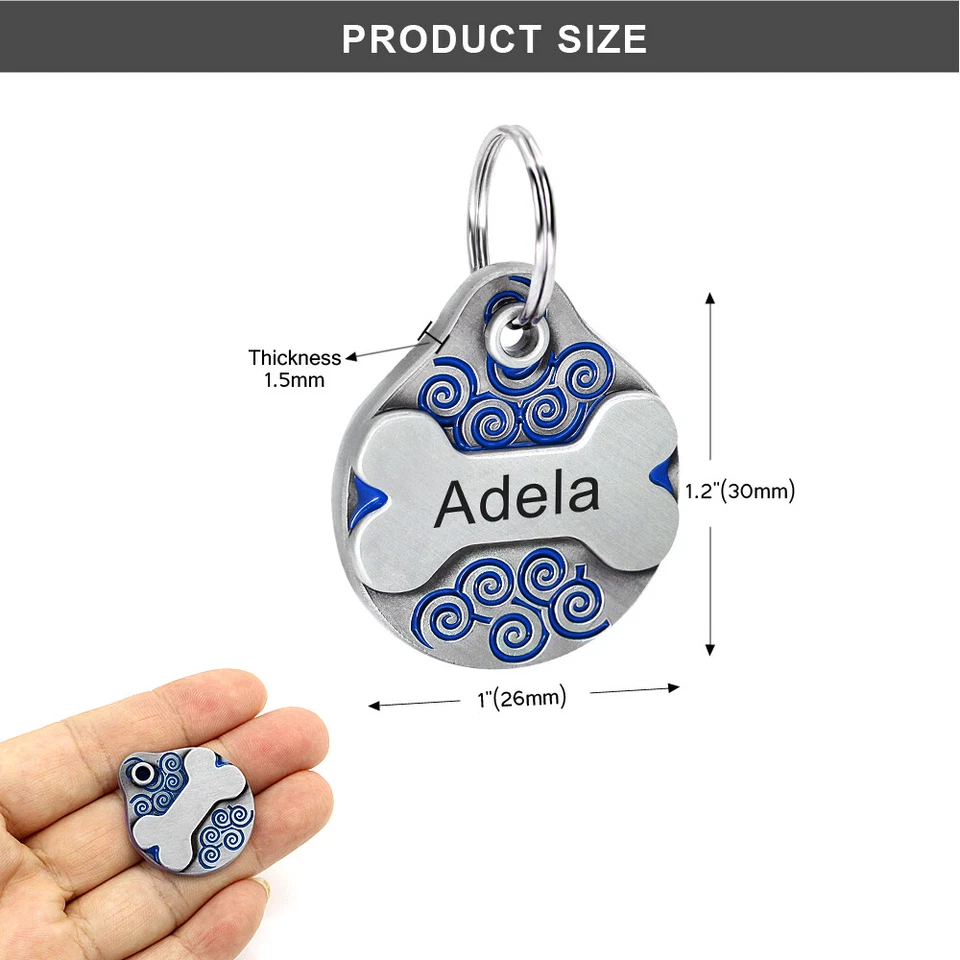 Dog Tag Custom Personalized Engraved Pet Name Stainless Steel Bone + Free Ring - Image 2 of 4