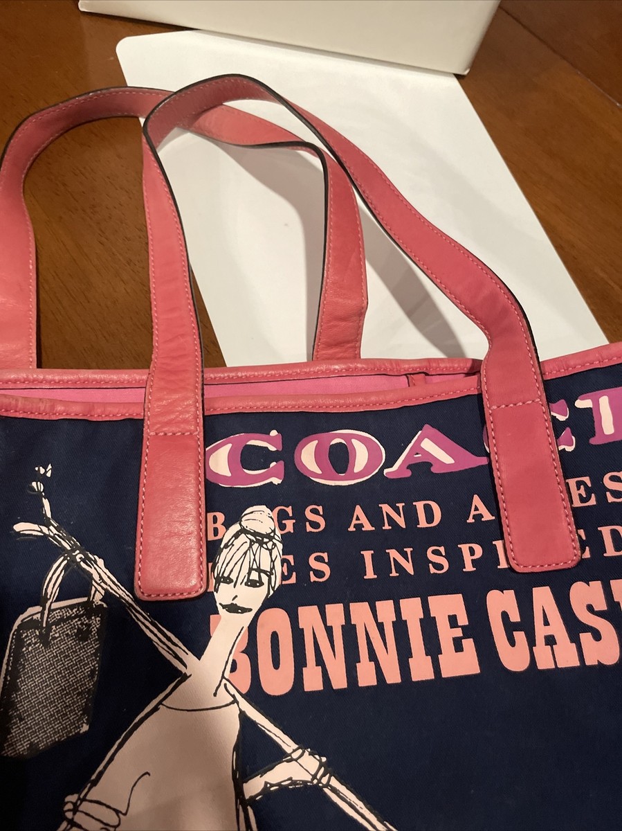 Coach Bonnie Cashin Tote Shoulder Bag Blue Canvas And Pink Leather
